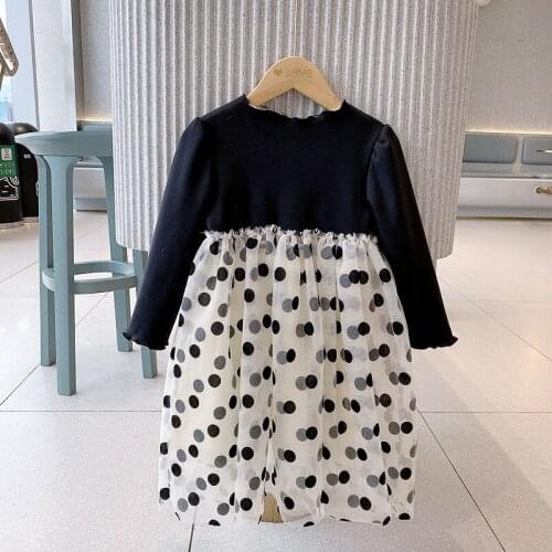 2021 Winter New Arrival Girls Long Sleeve Dot Dress Kids Warm Fleece Princess Dres