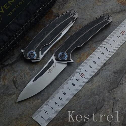 VENOM Kestrel New M390 Steel Outdoor Folding Pocket Knives EDC Tool Titanium Carbon Fiber Handle for Gift Collections