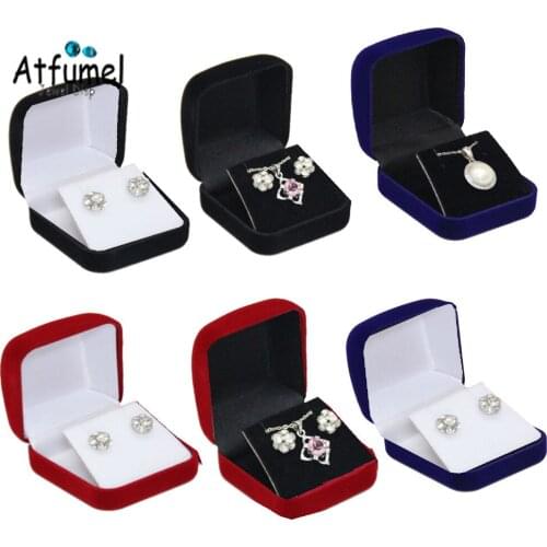 Factory Sale Stud Earring Jewelry Organizer Box Velvet Pendant Necklace Storage Case Black Red Blue Engagement Jewelry Gift Box