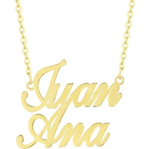 Personalized Double Name Necklace For Women18K gold plated Stainless Steel Pendant Customized Name Nameplate Jewelry Wedding Gif