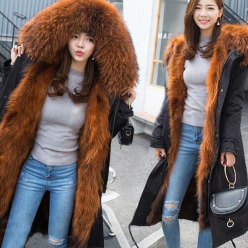 2020 parkas natural fox fur winter coat women jacket big raccoon fur collar hood long parka outerwear 3 in 1 brand casual new