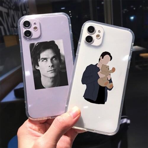 The Vampire Diaries Damon Transparent Phone Case For iPhone 11 12 Pro XS MAX XR X SE20 7 8 6Plus Fashion Soft Silicone Cover Bag