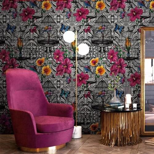 Retro Birdcage American Country Wallpaper Flower Pastoral European Luxury Living Room Bedroom Non-woven Printing