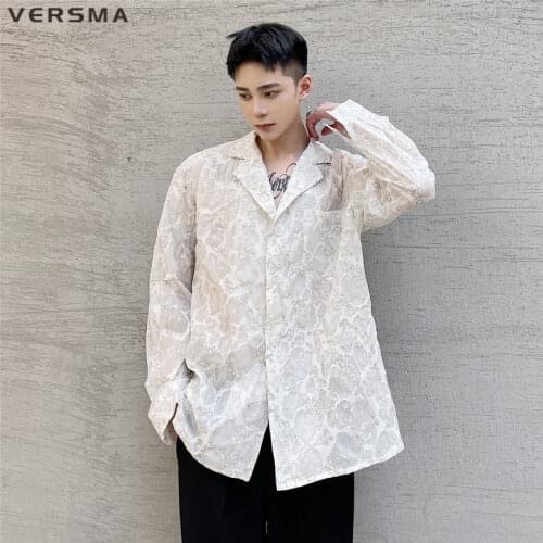 VERSMA Korean Kpop Chic Flower Print Blouse Shirt Men Autumn Vintage Long Sleeve Hawaiian Shirt Men Women Plus Size Dropshipping