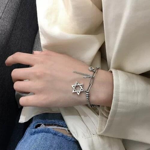 S925 Sterling Silver Bracelet for Women Star Six Star Bracelet Simple Student Accessories Jewelry Wholesale