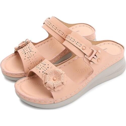 Summer beach casual womens single shoes lightweight non-slip soft sole mid-heel wedge open-toe womens sandals