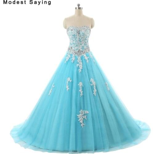 Sexy Blue and Ivory Ball Gown Sweetheart Crystal Beaded Lace Evening Dresses 2017 Formal Women Party Prom Gowns vestido branco