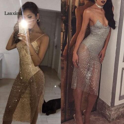 Mesh Dress Women Sexy Dresses Perspective Black Fashion Mini Bodycon Dresses Club Vestidos Robes