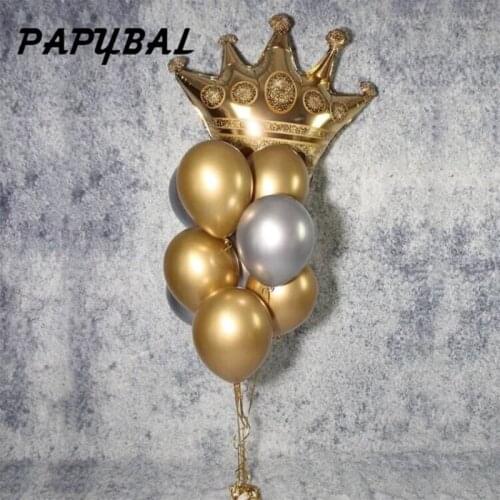 1set Large Size Gold Crown Foil Balloons With Metallic Latex Balloon Wedding Decor Baby Shower One First Birthday Party Supplies
