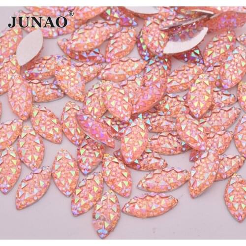 JUNAO 100pcs 7*15mm Pink AB Horse Eye Rhinestones Resin Crystal Applique Flatback Stones Glue On Scrapbook Strass for DIY Crafts