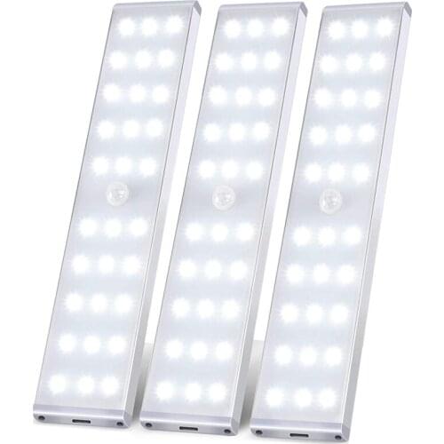 30 Super Bright Motion Sensor Closet Light, Screen Illumination& Rechargeable Cabinet LED Lighting, Under Cabinet -3Pack