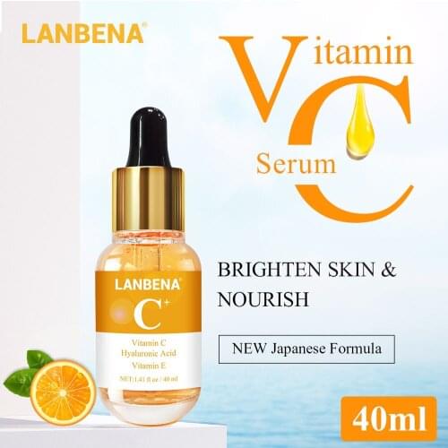 LANBENA Vitamin C Facial Serum Whitening Brightening Face Essence Fade Dark Spot Anti Wrinkle Aging Moisturizer Skin Care 40ml