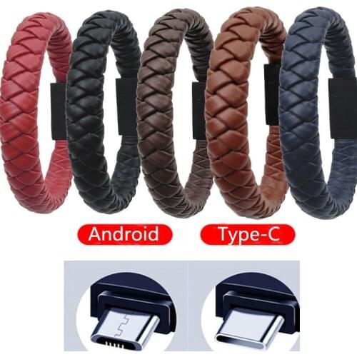 Outdoor Portable Leather Mini Type-C Micro USB Bracelet Charger Data Charging Cable Sync Cord For Samsung S9 S8 For Huawei P10