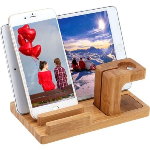 Universal Bamboo Mobile Phone Holder Smartphone Stand Charging Station For iPhone Samsung Tablet Charging Dock for Apple Watch