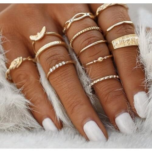 Y166 12pcs/set Bohemian Vintage Women Finger Rings Set Punk Ring Gift