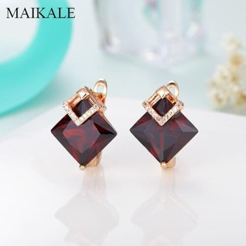 MAIKALE Classic Big Square Zircon Earrings Gold Silver Color Plated Gem Stone Geometric Stud Earrings for Women Fashion Jewelry
