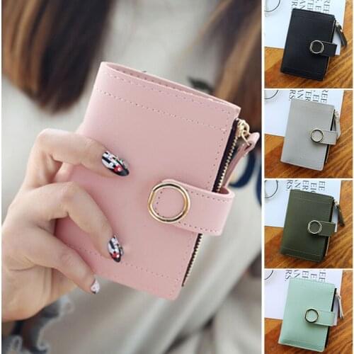 Women Leather Card Holder Small Wallet Elegant Solid Color Short Purse Zipper Coin Purses Clutch Handbag Fashion Coin Purse -OPK