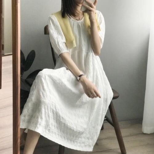 2020 Short Sleeve Boho White Fashion Midi Elegant Women Loose Style Summer Dress Vestidos