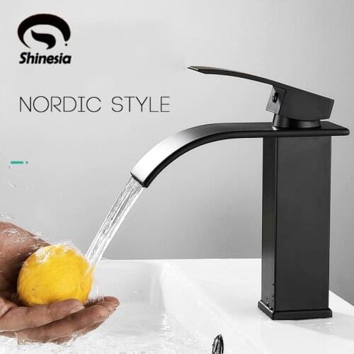 Shinesia Bathroom Basin Sink Faucet Waterfall Widespread Chrome Polish Single Handle Single Hole Deck Mounted Mixer Tap