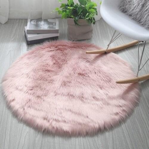 1pcs 30cm Round Fluffy Rug Solid Color Thicken Faux Sheepskin Carpet Modern Style Home Bedroom Living Room Soft Mat Decoration