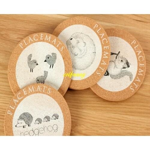 100pcs/lot 17cm Bear, bird ,Hedgehog,Squirr Round Cork Drink Coaster Coffee Cup Mat Tea Pad Placemat insulation cushion