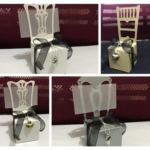 120Pcs Silver wedding souvenirs candy favors of Chair Favor Box gift with Silver and gold decoration For Party Favor name holder