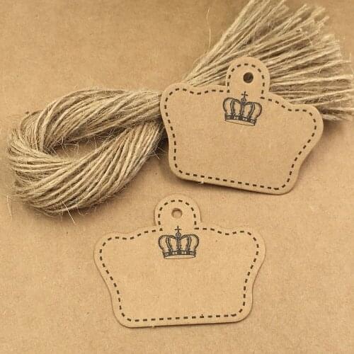 200pcs 5x4cm Blank crown Shape kraft Paper luggage Tag for Wedding Party note Label products gift tag Cards with 200pcs string