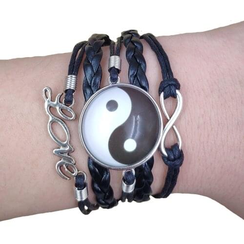 2021 Yin-Yang Tai Chi Multilayer Leather Bracelet Punk Brown/black/white Retro Antique Time Gem Female Party Gift AT145-156