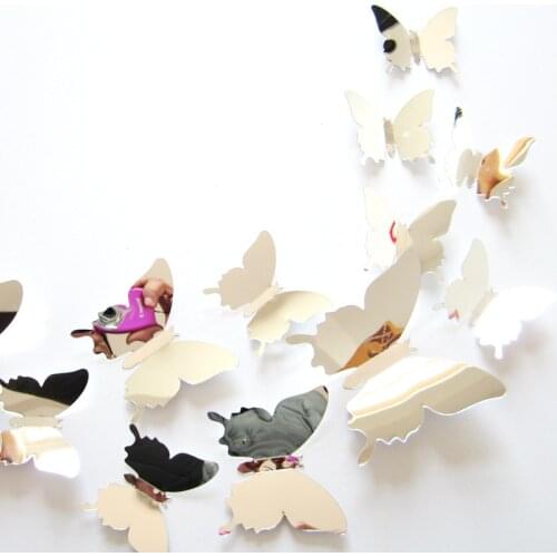 3D Mirror surface Butterfly Wall Stickers PVC Wallpaper Decal backdrop 3D butterflies for christmas window sticker curtain deco
