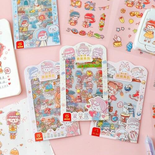 4pcs/pack Tea Season PET Hand Account Luggage Album Journal Stickers Cartoon Cute DIY Decorative Material