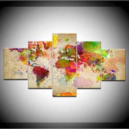 5 Panel Colorful World map Abstract Wall Art Posters Canvas Decoration Pictures HD Prints Paintings For Living Room Home Decor