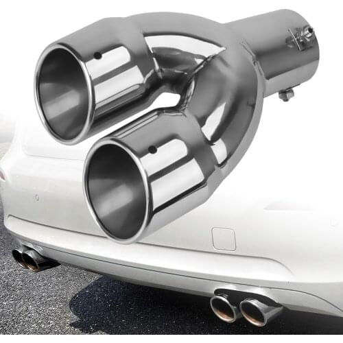 63mm Car Muffler Dual Outlet Stainless Steel Chrome Tail Throat Exhaust Pipe Trim Universal Auto Accessories