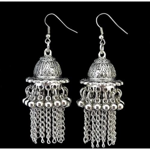 Afghan Bohemia Oxidized Drop Dangle Indian Big Long Tassel Earrings for Girl Ethnic Jhumka Vintage Egyptian Turk Jewelry