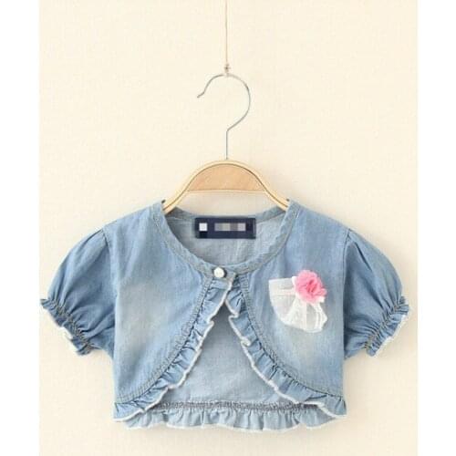 BBD Girls Cotton Denim Cape Solid Washing Blouses Short O-Neck Fashion Tops Special Offer Infants 5 6 Years Clothes