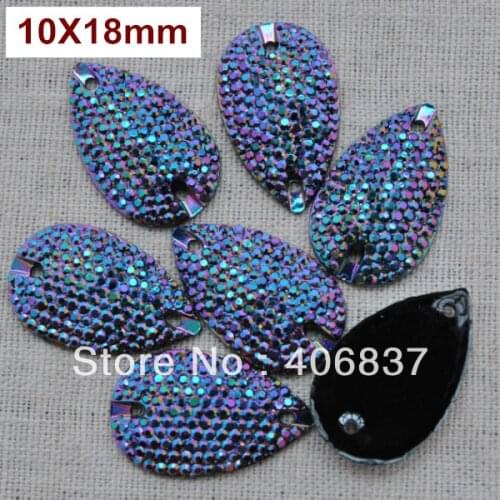 Free Shipping, 100pcs/Lot, 10*18mm All-star Purple Blue sew on resin stones flat back sew on teardrop beads