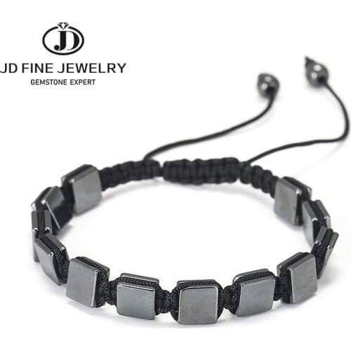 JD Hematite Bracelets Reiki Natural Stone Braided Women Men Bracelet Healing Black Bead Handmade String Rope Adjustable