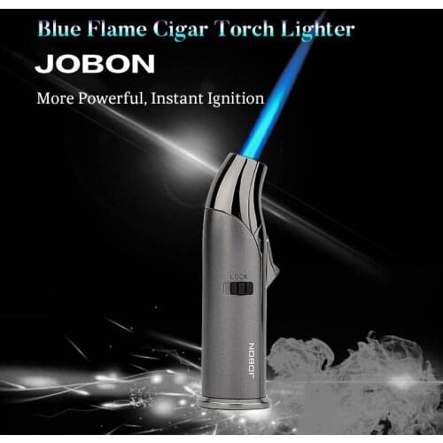 Jobon Brand Windproof Gun Metal Jet Lighters Gas Butane Inflatable Cigar Torch Lighters For Smoking Tool With Cigar Punch Cutter
