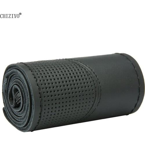 38cm Genuine Leather Car Steering Wheel Cover Four Seasons Non-Slip Steering Case Wheel Braid Cover Interior Accessories