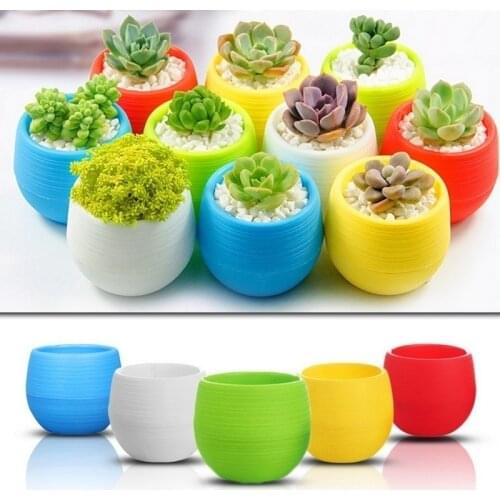 1Pcs Mini Colourful Plastic Cute Round Flower Pot Succulent Plant Flowerpot For Home Office Decoration 5 Color Garden Supplies
