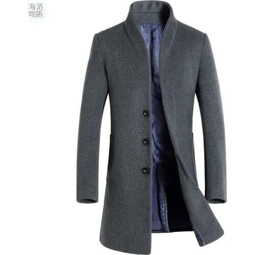 Shanghai Story long coat mens trench coat wool coat fashion buckle woolen business winter coat male