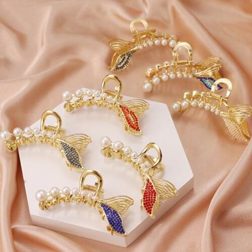 European and American new jewelry with hair catch pearl fish tail catch clip hairpin temperament ins women back head headdress