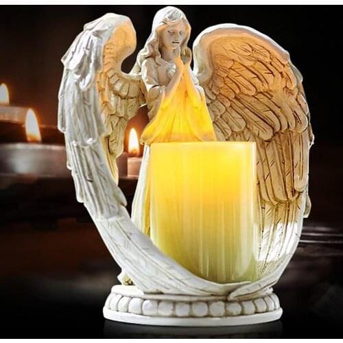 Resin Angel Figurines Crafts Resin Electronic Candlestick Miniature Ornament Electronic Candlestick Crafts Home Decoration