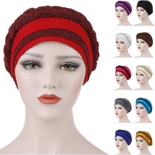 Fashion Braid Turban Hat Muslim Women Chemo Cap Baggy Beanie Bonnet Islamic Headscarf India Hair Loss Stretch Head Wrap Headwear