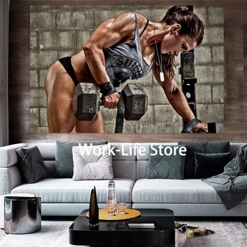 Bodybuilding Fitness Workout Canvas Painting female hard work woman Poster and Print Wall Art Picture for Gym Room Wall Decor