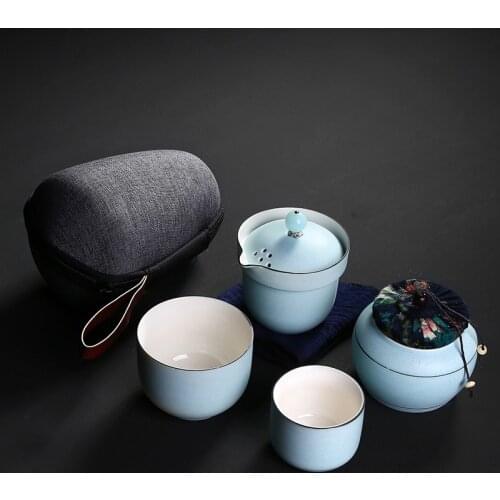Ceramic teapot kettle gaiwan teacups one pot and two cups portable travel tea sets with travel bag