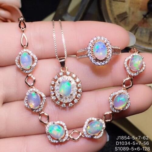 Natural Opal jewelry set Natural Real Opal 925 sterling silver 1pc pendant,1pc ring ,1pc Bracelet