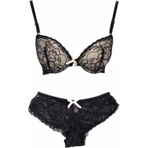 2 PCS Women Sexy Underwear Bow Lace Embroidery Push Up Bra Sets