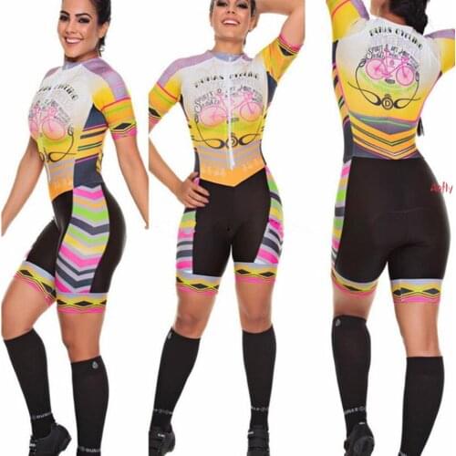 Dunas Pro Team Triathlon Set Womens Cycling Jersey One Piece Jumpsuit Short Sleeve Macaquinho Ciclismo Feminino Set 9D Gel Pad