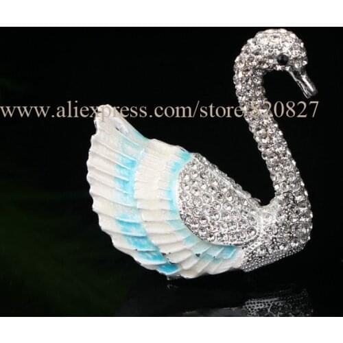 Swan Hinged Treasure Box Swan Handmade Jeweled Metal Trinket Box Swan Trinket Box Bejeweled Handcrafted Crystal Swan Ring Box