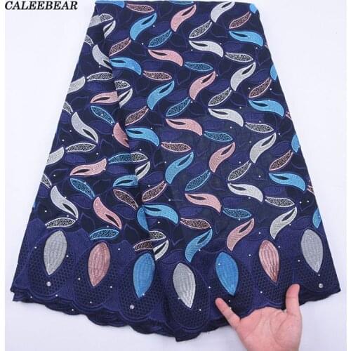 Navy Blue African Dry Embroidered Lace Fabric New Arrival Swiss Voile In Switzerland For Nigerian Wedding Party Dress Lace S2046